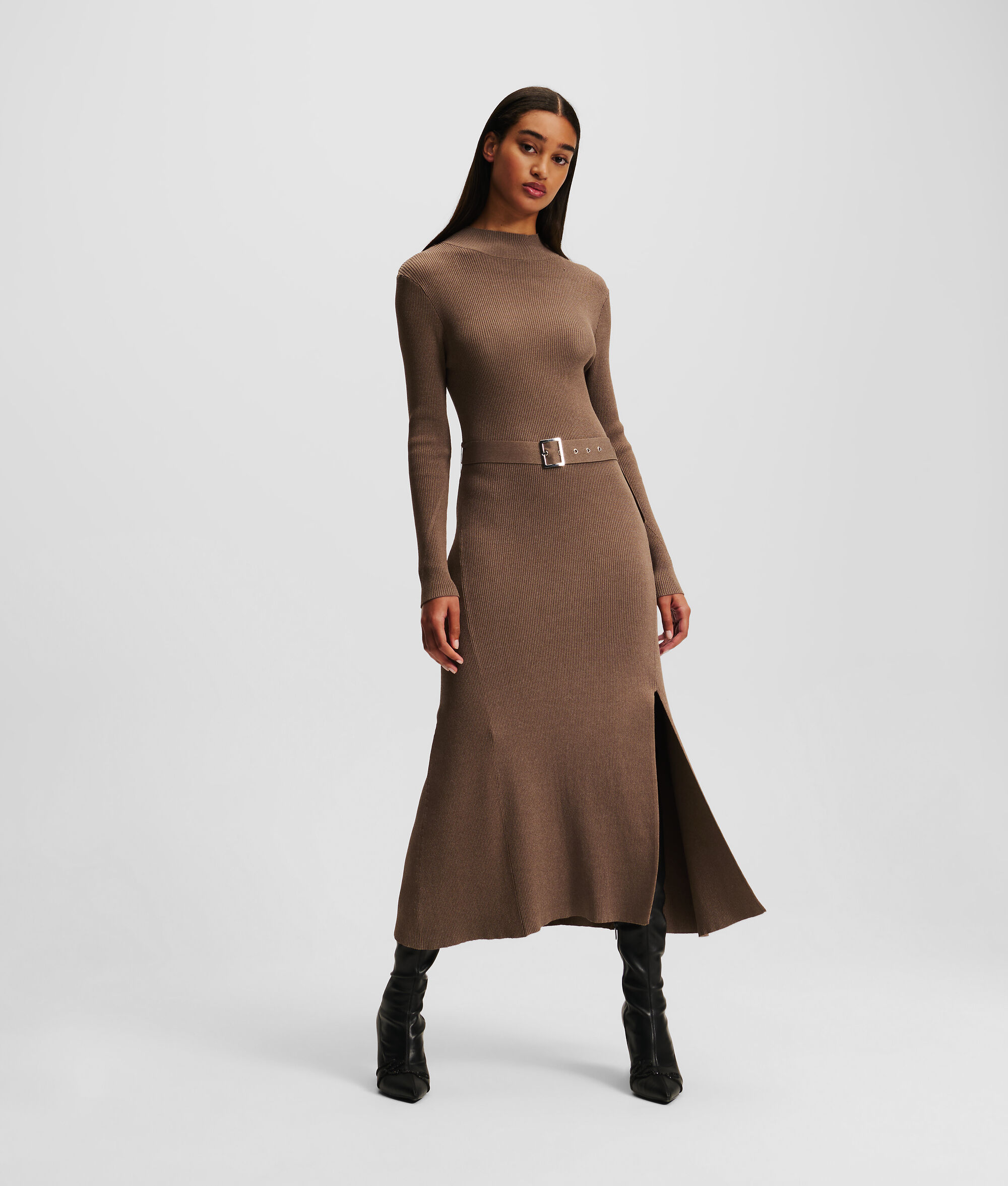 (image for) Excellent LONG-SLEEVED BELTED KNIT DRESS